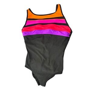 Longitude retro slimming One Piece Swimsuit Colorblock Sz 16 Tummy Control 90s